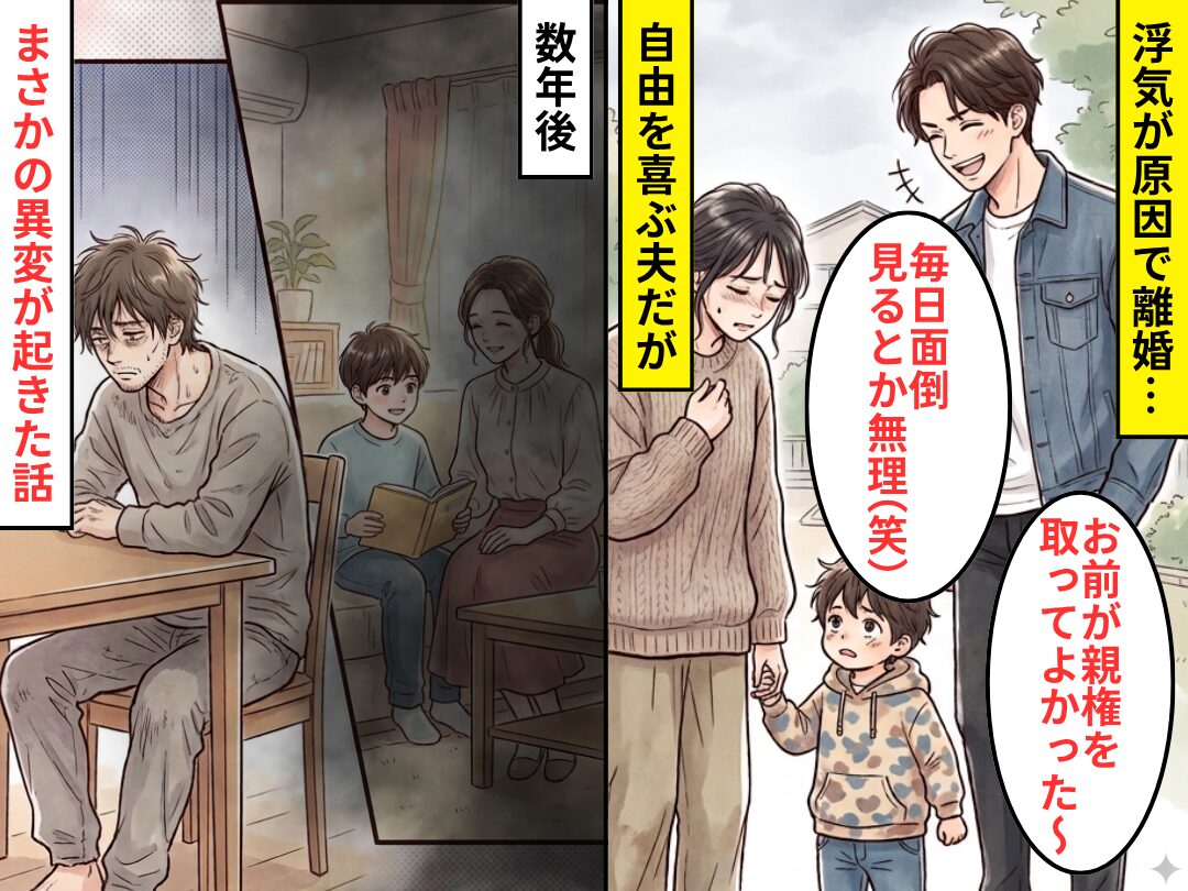 「お前が親権とってよかった（笑）」自由を喜ぶ浮気夫！？しかし⇒数年後に【異変】が起きた話