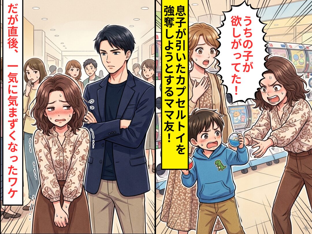息子が引いたカプセルトイを…「うちの子が欲しがってた！」強奪しようとするママ友！？だが直後⇒一気に気まずくなったワケ