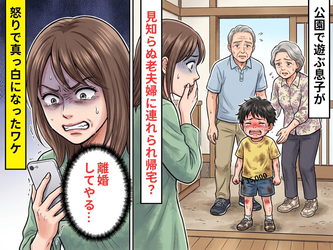 公園で遊ぶ息子が“見知らぬ老夫婦”に連れられ帰宅？しかし⇒【ある真実】が発覚し「離婚」怒りで真っ白になったワケ