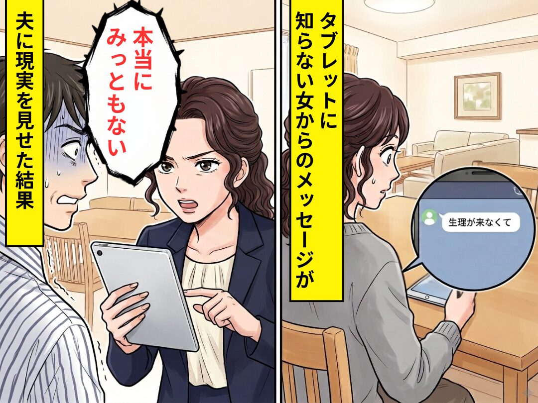 タブレットに…「生理が来なくて」女からの通知が！？だが⇒”離婚を切り出した夫”に現実を見せた結果