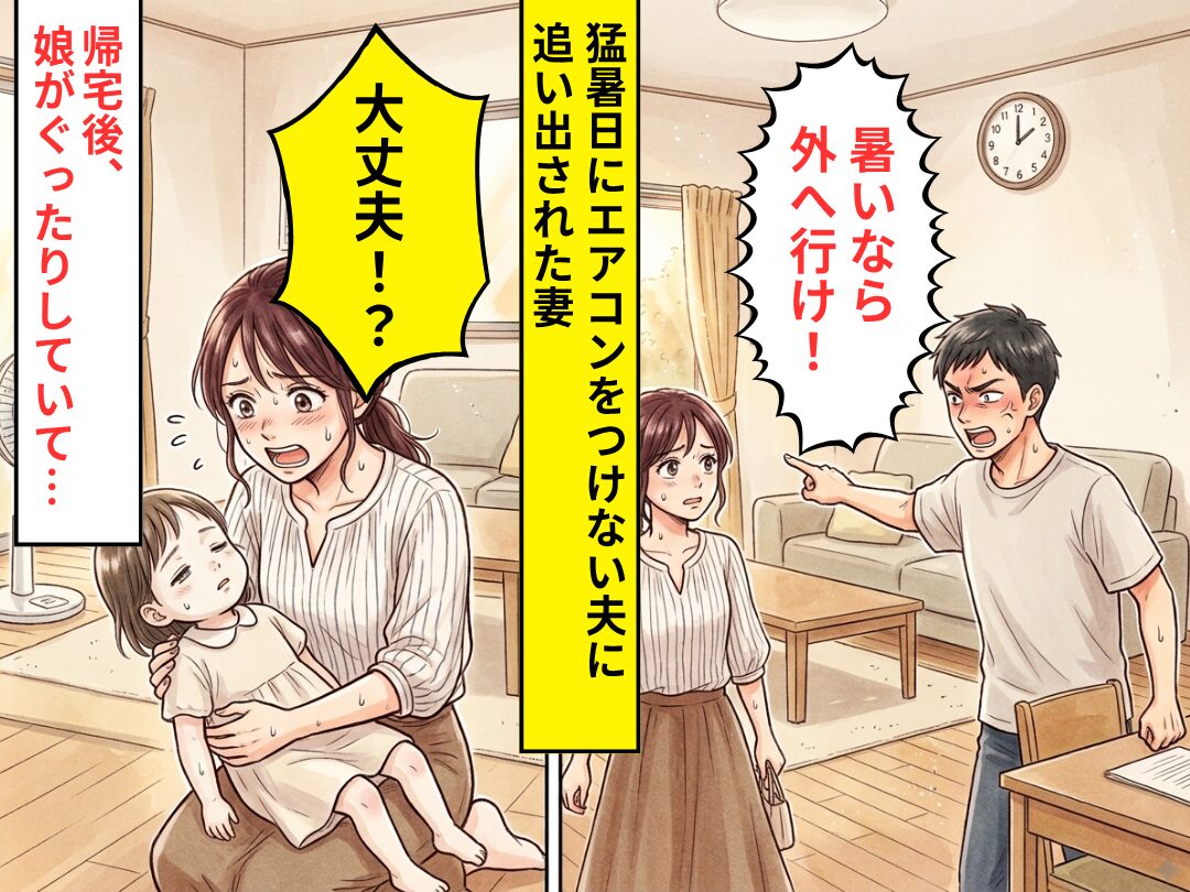 猛暑日にエアコンをつけず…「暑いなら外へ行け」妻を追い出す夫！？だが帰宅すると⇒娘がぐったりし…「大丈夫！？」