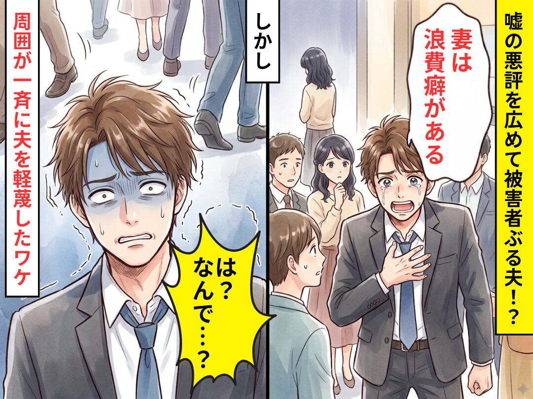 「妻は浪費癖がある」嘘の悪評を広めて【被害者】ぶる夫！？しかし⇒「は？なんで…？」周囲が一斉に夫を軽蔑したワケ