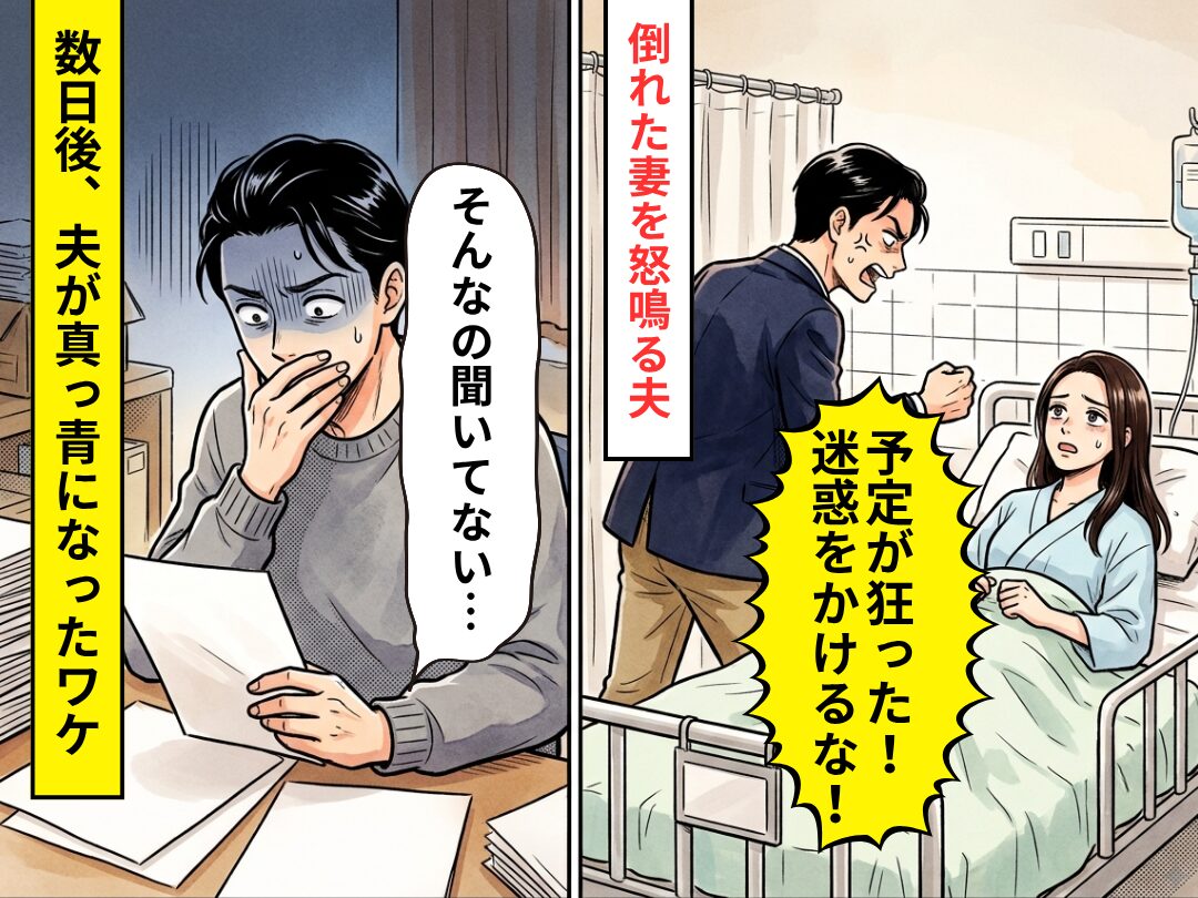 倒れた妻に…「予定が狂った、迷惑」怒鳴り散らかす夫！？だが数日後⇒真っ青になった夫「そんなの聞いてない…」