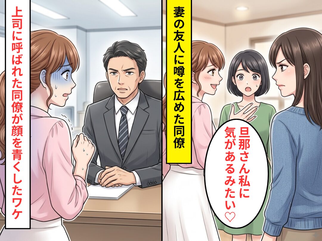妻の友人に…「旦那さん私に気があるみたい♡」噂を広めた同僚！？だが数日後⇒”上司”に呼ばれた同僚が青ざめたワケ