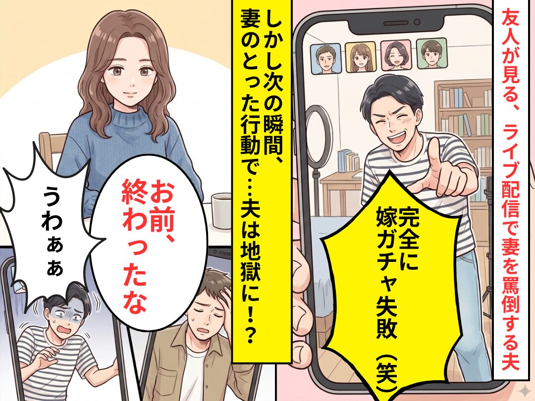 夫「完全に嫁ガチャ失敗（笑）」友人の前で妻を罵倒。しかし次の瞬間⇒妻のとった行動で…友人「お前、終わったな」