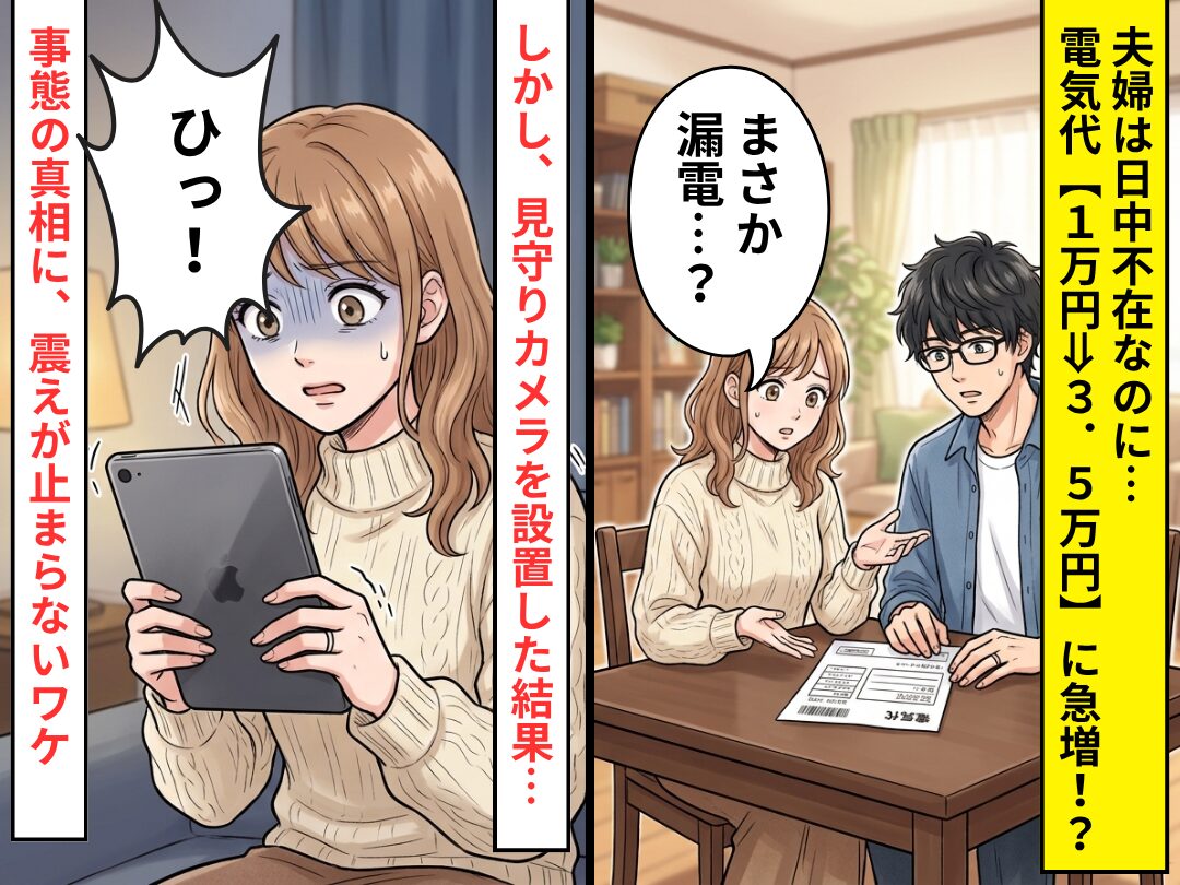 夫婦は日中不在なのに…電気代【1万⇒3.5万円】！？カメラを設置した結果⇒「ひぃ！」真相に、震えが止まらない！？