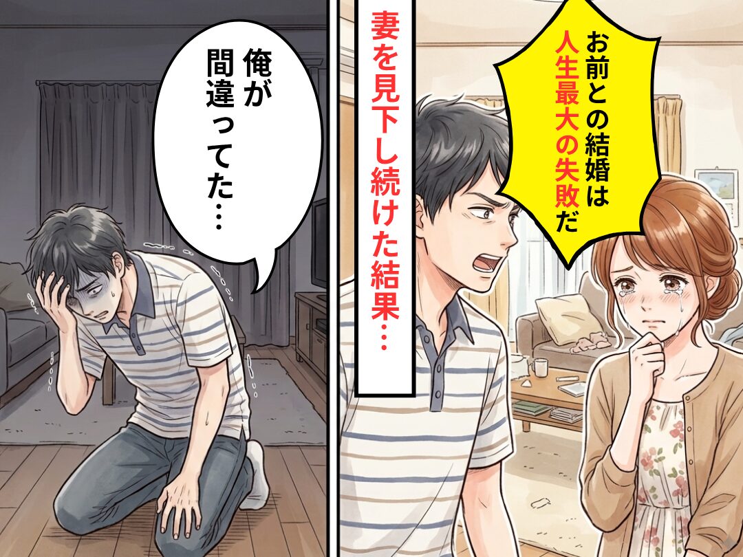 「お前との結婚は人生最大の失敗だ」妻を見下すモラ夫。しかし数ヶ月後⇒「俺が間違ってた…」後悔しても遅かった話