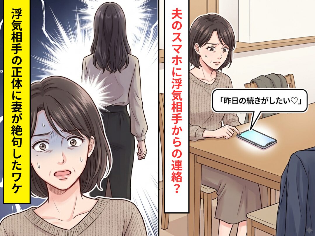 夫のスマホに…「昨日の続きがしたい♡」浮気相手からの通知！？だが直後⇒”浮気相手”の正体に絶句した話