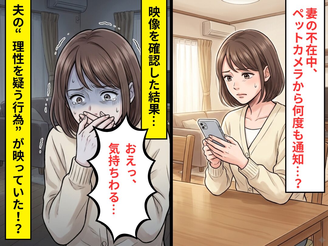 妻の不在中、ペットカメラから何度も通知…？⇒「おえっ、気持ちわる…」夫の“理性を疑う行為”が映っていた話