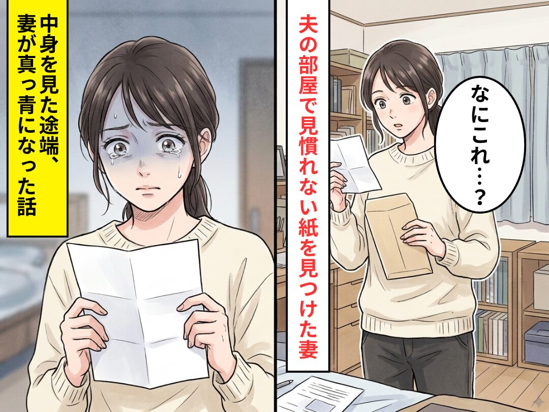 夫の部屋から…見慣れない【1枚の紙】が出てきた！？直後⇒中身を確認した妻が顔色をなくした話