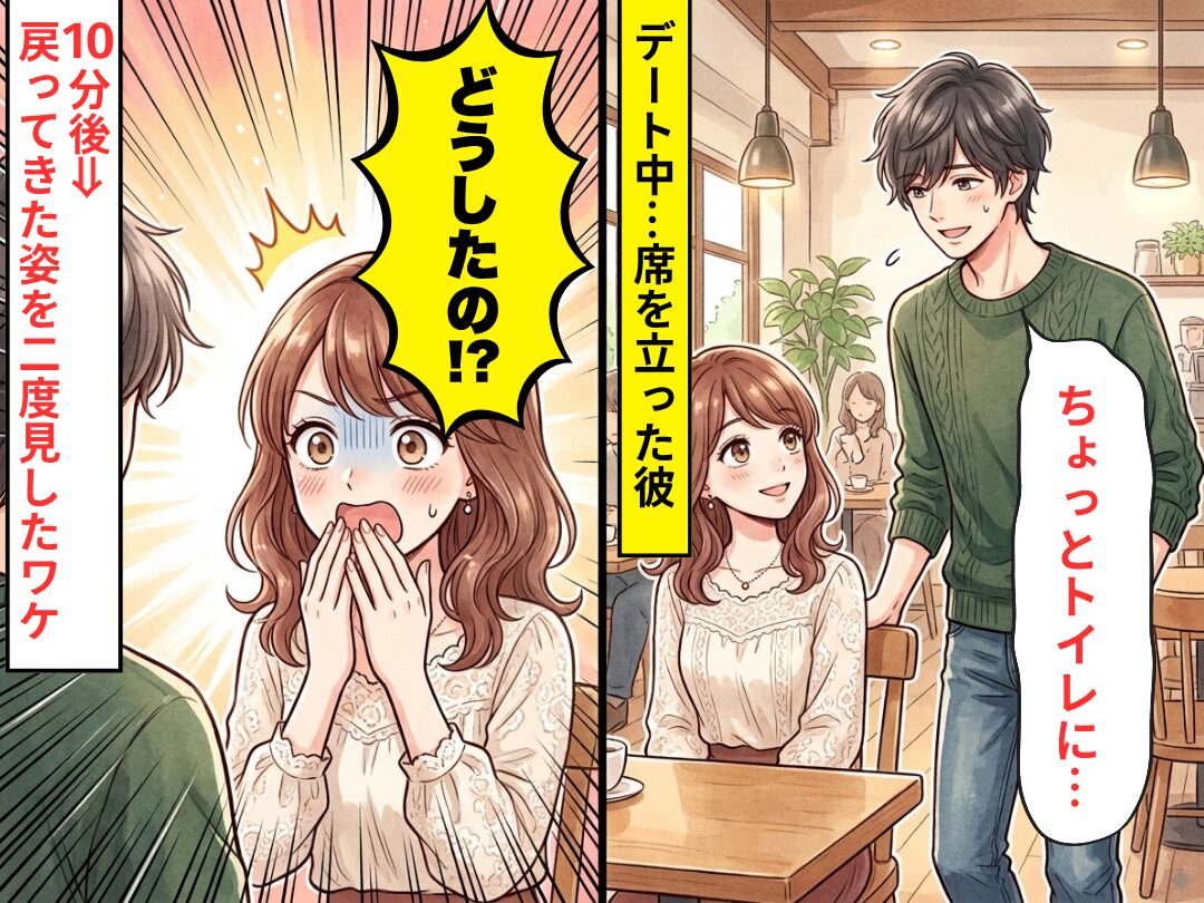 デート中…彼「ちょっとトイレに…」席を立った10分後⇒「どうしたの！？」戻ってきた姿を思わず“二度見”したワケ。