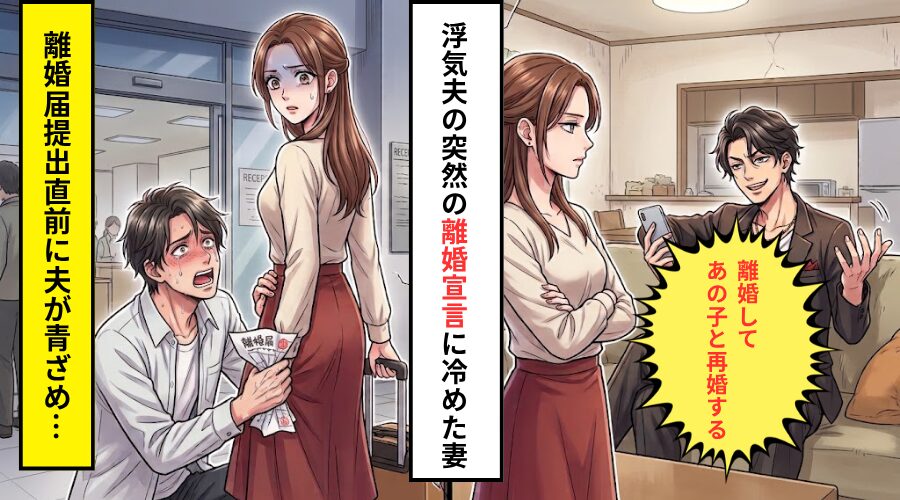「離婚してあの子と再婚する」浮気夫の宣言に冷めた妻。しかし数日後⇒【離婚届】提出直前に青ざめ…夫「俺にはもう…」