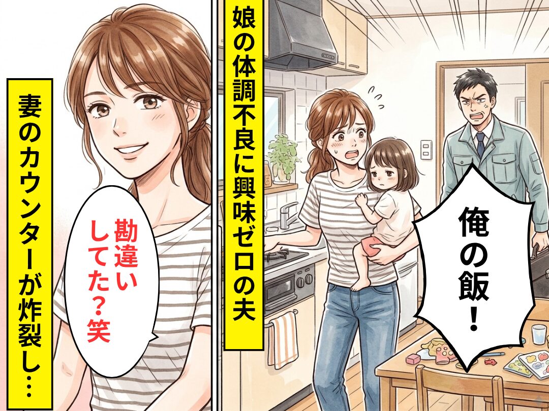娘が体調不良なのに…「俺の飯！」全く興味のないモラ夫。しかし直後⇒「勘違いしてた？笑」妻のカウンターが炸裂した結果