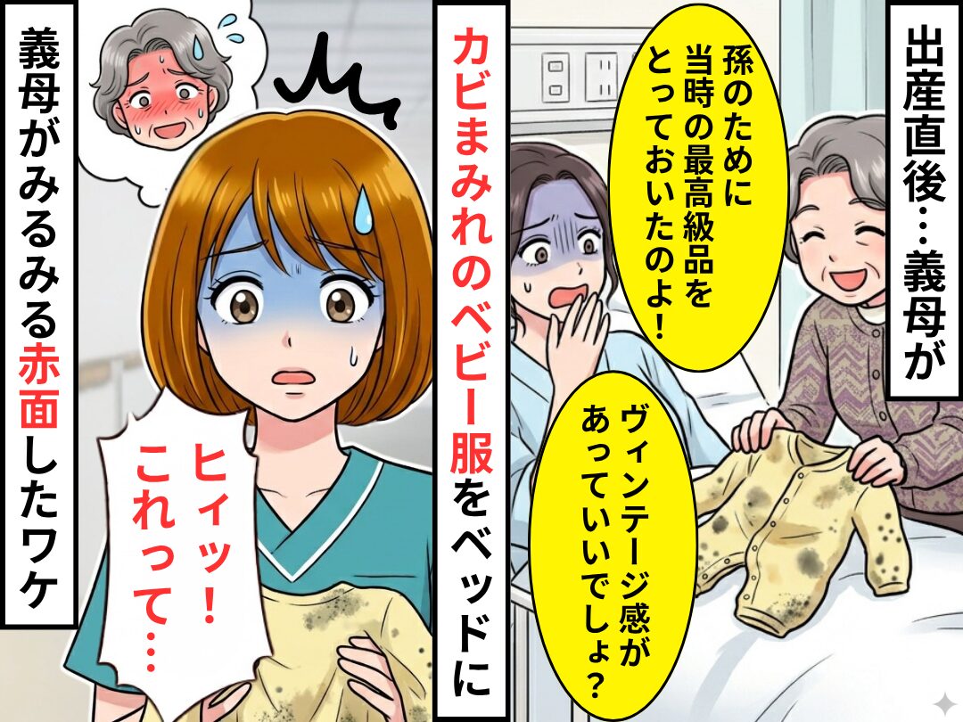 出産直後…義母が“カビまみれのベビー服”をベッドに！直後「ヒィッ！これって…」⇒義母がみるみる赤面したワケ