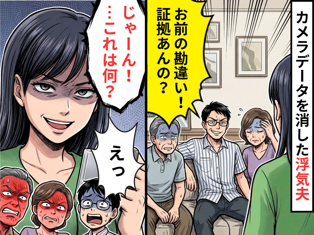 カメラデータを消した浮気夫「お前の勘違い！証拠あんの？」しかし⇒妻「じゃーん！…これは何？」夫「えっ」