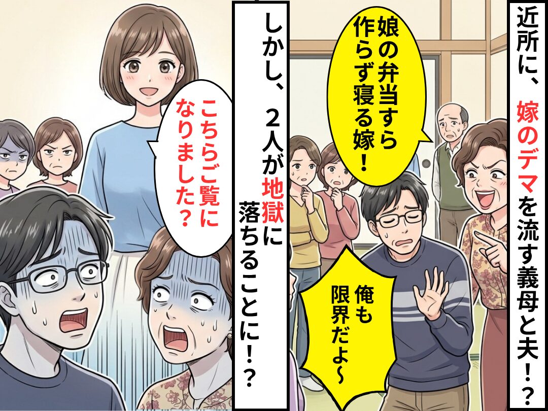 「娘の弁当すら作らず寝る嫁（笑）」近所にデマを流す義母と夫！しかし⇒嫁「こちらご覧になりました？」2人が地獄に！？