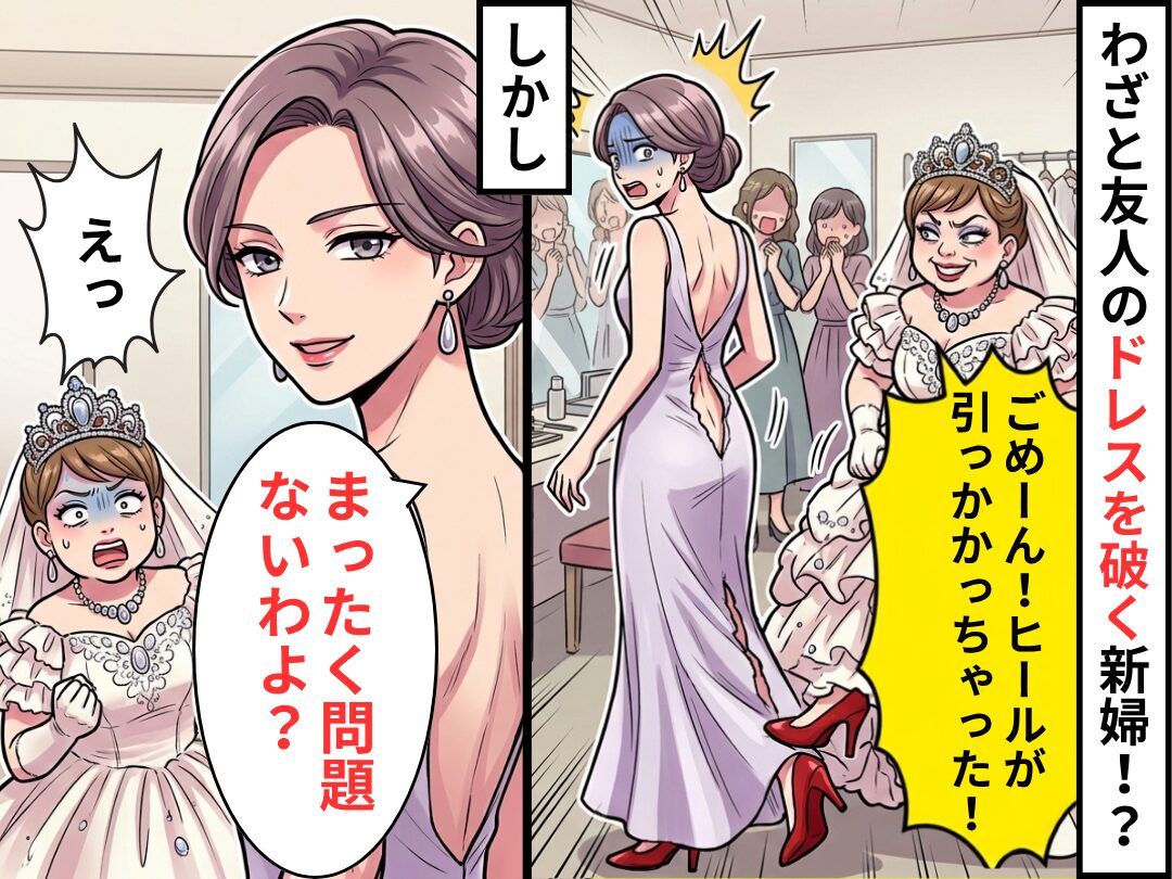 披露宴が始まる直前“わざと友人のドレスを破く”新婦！？しかし⇒「まったく問題ないわよ？」「えっ」