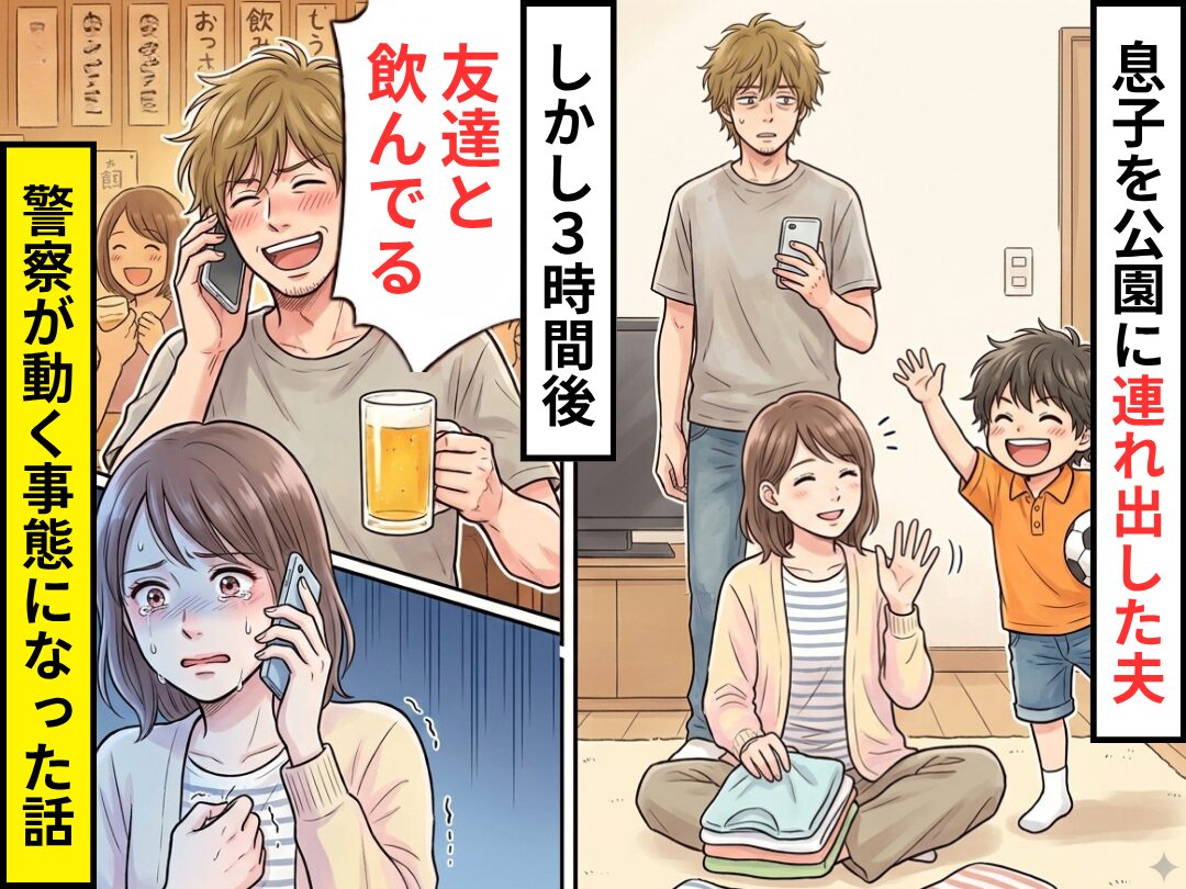 息子を公園に連れ出した夫。しかし3時間後「友達と飲んでる」⇒警察が動く事態になった話