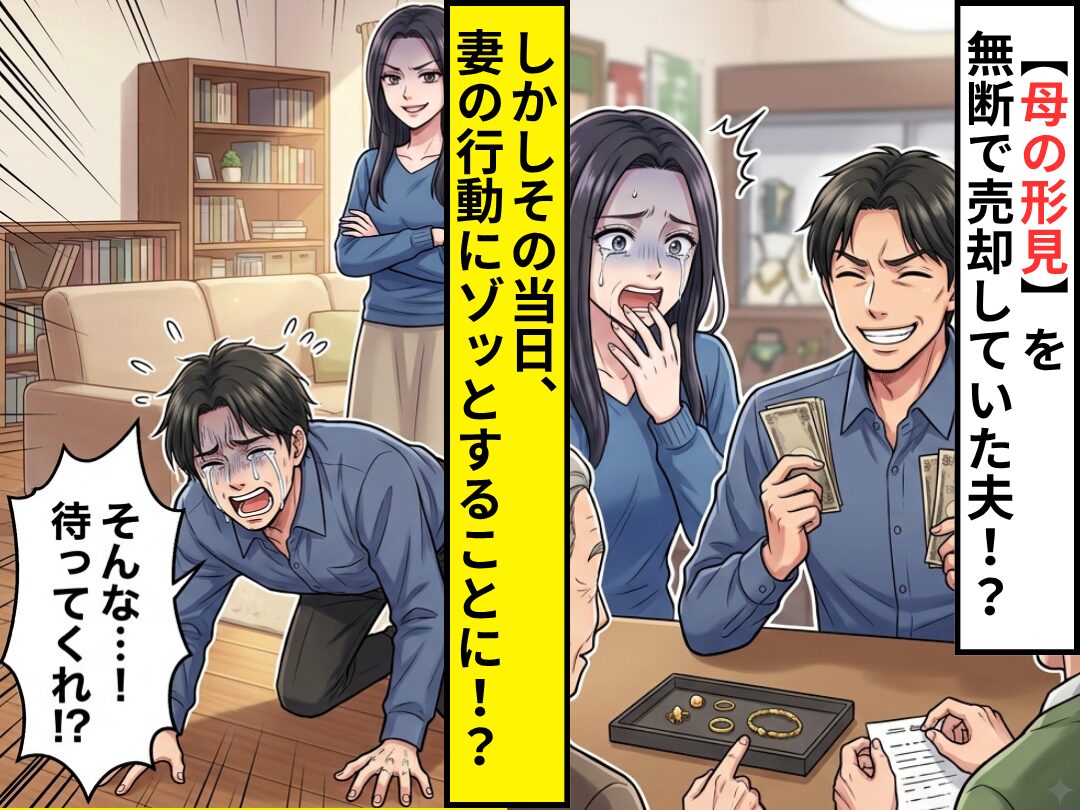 【母の形見】を無断で売却していた夫。しかしその当日⇒「そんな…！待ってくれ！？」妻の行動にゾッすることに！？
