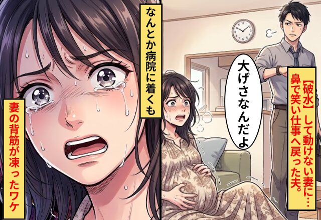 ”破水”して動けない妻に…夫「大げさ」鼻で笑い仕事に戻った！？なんとか病院に着くも⇒妻の背筋が凍ったワケ