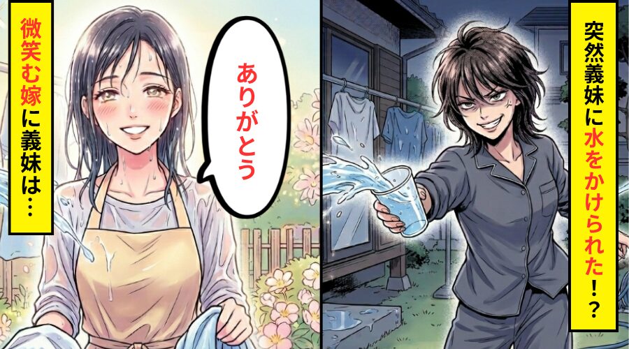 洗濯物を取り込んでいると…義妹に水をかけられた！？しかし直後⇒「ありがとう」微笑む嫁に義妹の顔が引き攣った話