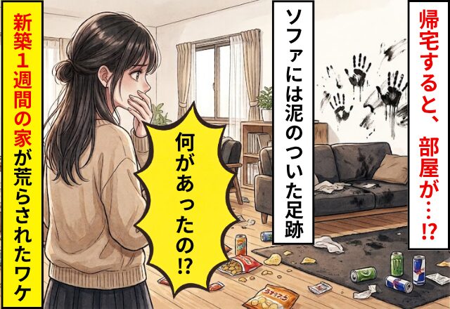 帰宅すると、部屋が荒らされ…ソファには泥のついた足跡が！？「何があったの…？」”新築1週間”の家が荒らされたワケ
