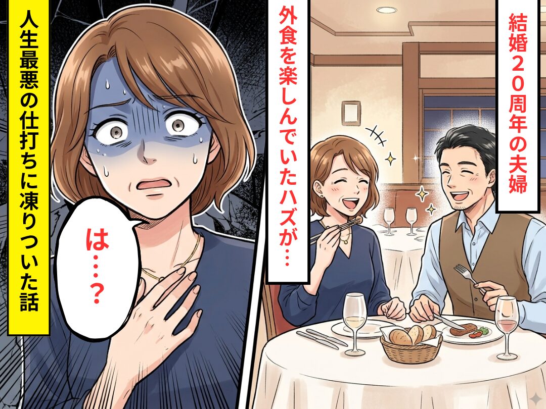 結婚20周年に夫から外食のお誘い♡ しかし当日⇒妻「は…？」想像を絶する“人生最悪の仕打ち”に凍りついた話