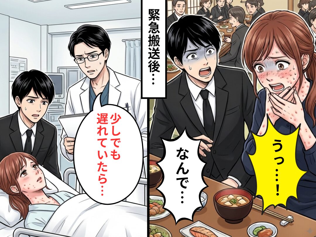 法事で出された”すいとん汁”を食べた瞬間、顔中に真っ赤な湿疹が！？緊急搬送後⇒医師「少しでも遅れていたら…」