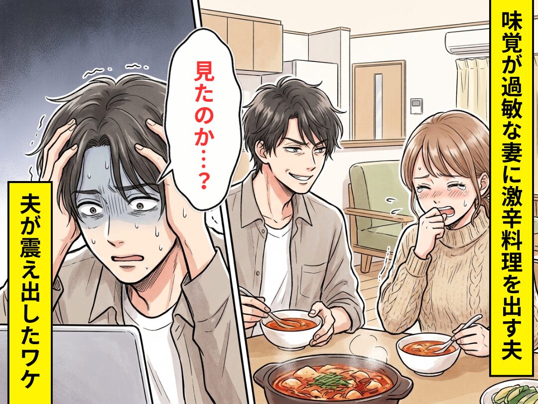 持病で味覚が過敏な妻に…わざと”激辛料理”を出したモラ夫！？しかし翌日⇒「見たのか…？」夫が震え出したワケ