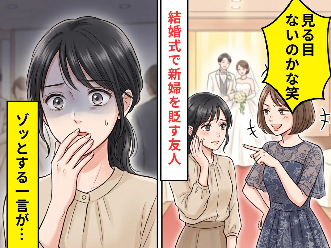 友人の結婚式で…「見る目ないのかな笑」新婦をバカにする友人！？しかし直後⇒ゾッとする【一言】が待っていた話