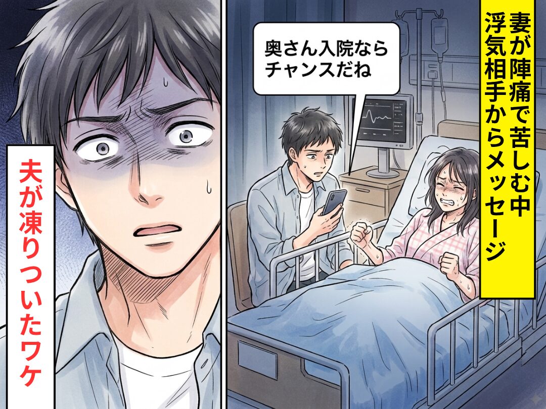 妻に陣痛で苦しむ中…「チャンスだね」浮気相手からメッセージが！？しかし出産後⇒妻が口にした【言葉】で夫が凍りついたワケ