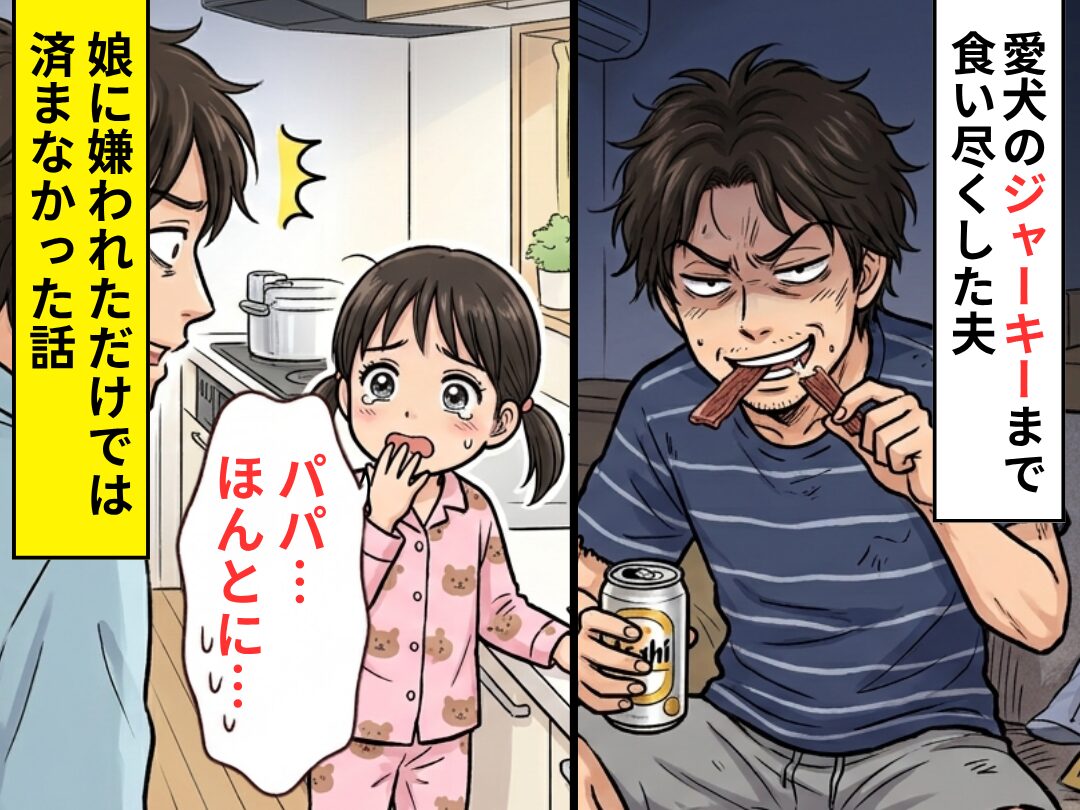 愛犬のジャーキーまで食い尽くした夫！？翌朝⇒「パパ…ほんとに…」娘に嫌われただけでは済まなかった話