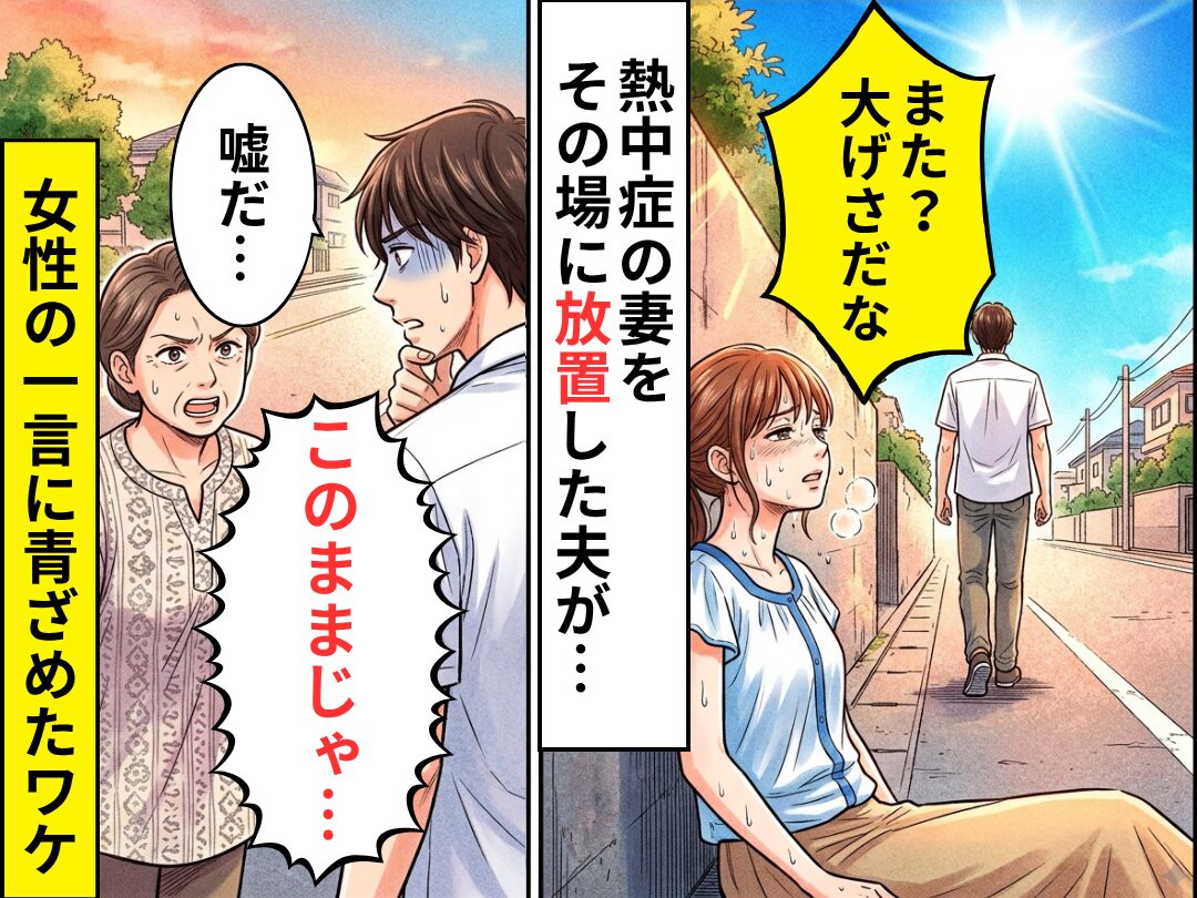 熱中症で動けなくなった妻を…その場に放置した夫！？しかし⇒「このままじゃ…」通りすがりの女性の一言に、夫「嘘だ…」