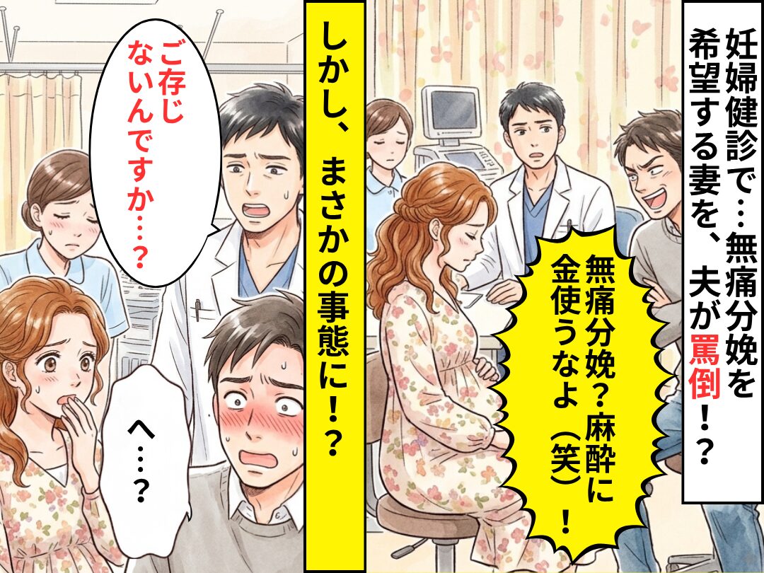 妊婦健診で…夫「無痛分娩？麻酔に金使うなよ（笑）！」しかし⇒医師「ご存じないんですか…？」まさかの事態に「へ…？」