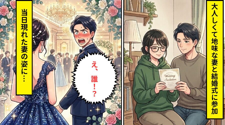 ”大人しくて地味”な妻と友人の結婚式に参加！しかし当日⇒現れた妻の【衝撃】の姿に「え、誰？」