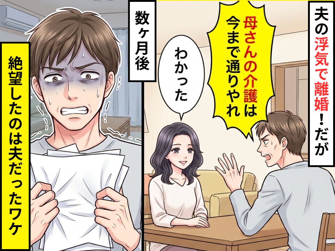 夫の浮気で離婚！だが「母さんの介護は今まで通りやれ」妻「わかった」⇒数ヶ月後、絶望したのは夫だったワケ