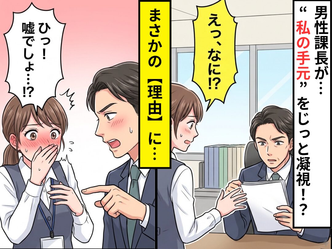 男性課長が…“私の手元”をじっと凝視！？⇒まさかの【理由】に…「ひっ！嘘でしょ…！？」