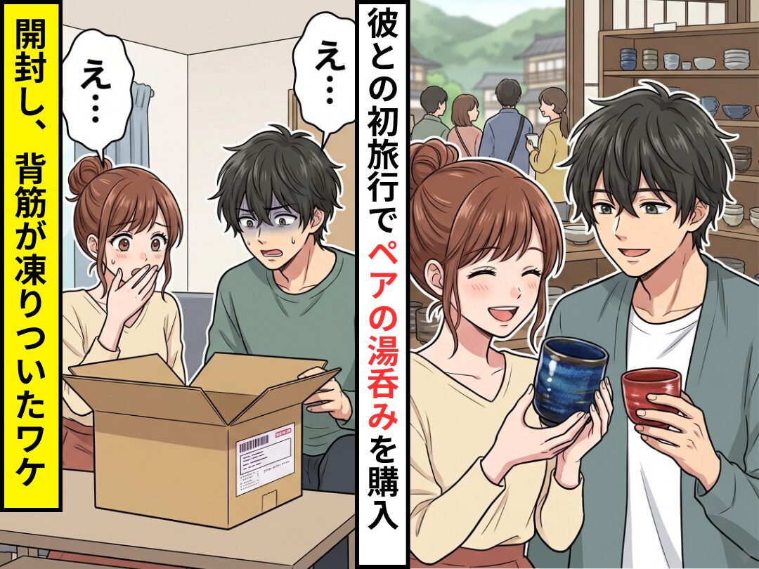 彼と旅先で【ペアの湯呑み】を購入！しかし⇒箱の中から異音「え…？え…？」開封し背筋が凍りついたワケ