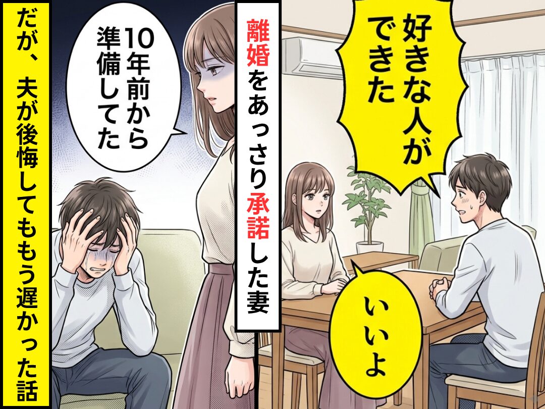 夫「好きな人できた」妻「いいよ」あっさり離婚を承諾！？⇒「10年前から準備してた」夫が後悔してももう遅かった話