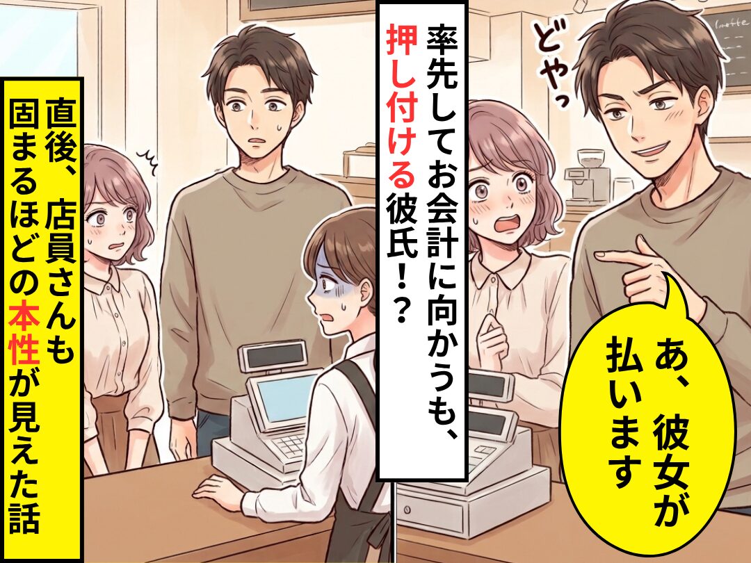 デート中お会計を…彼氏「あ、彼女が払います」押し付けられた！？直後⇒店員さんも固まるほどの【本性】が露呈した話