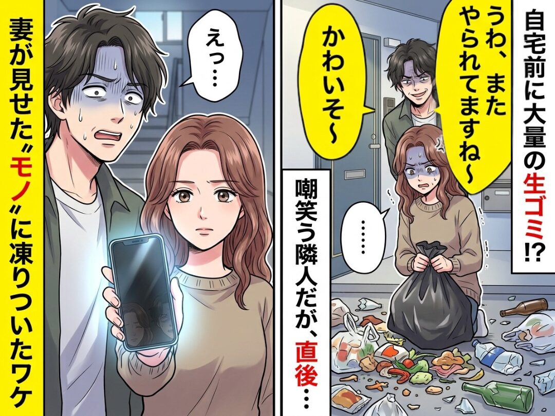 自宅前に大量の生ゴミ！？「かわいそ〜」と嘲笑う隣人だが…直後⇒「えっ…」妻が見せた“モノ”に凍りついたワケ