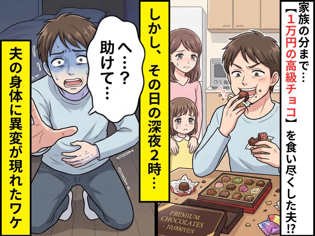 【1万円の高級チョコ】を食い尽くした夫！？その日の深夜2時⇒「助けて…」夫の身体に異変が現れたワケ