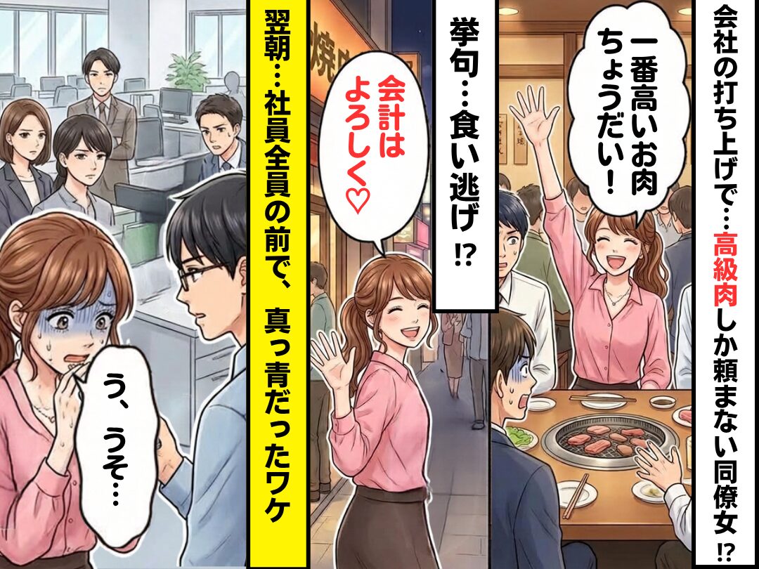 会社の打ち上げ…高級肉しか頼まない同僚女「会計はよろしく♡」しかし翌朝⇒社員全員の前で「う、うそ…」真っ青だったワケ