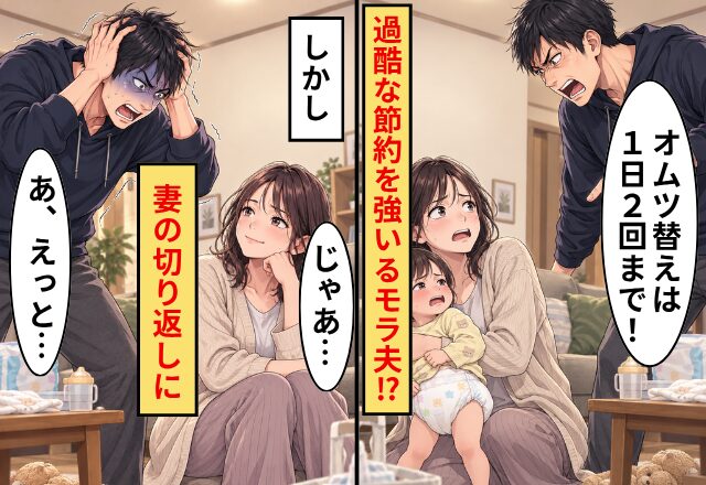 「オムツ替えは1日2回まで！」過酷な節約を強いるモラ夫！？しかし⇒「じゃあ…」妻の切り返しに「あ、えっと…」