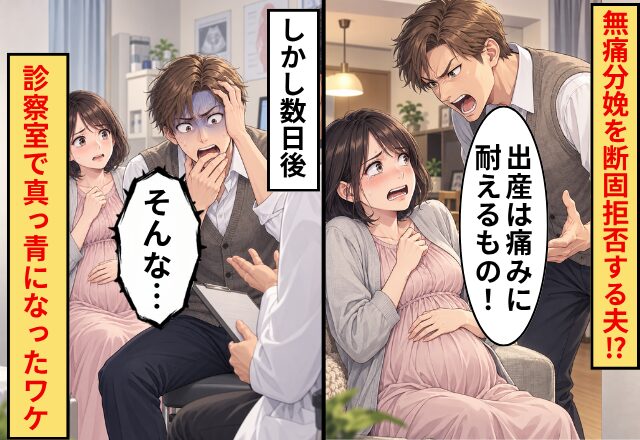 「出産は痛みに耐えるもの！！」無痛分娩を断固拒否する夫！？しかし数日後⇒診察室で「そんな…」真っ青になったワケ