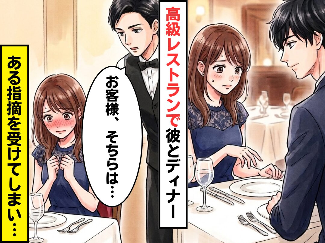 高級レストランで彼とディナー♡しかし⇒食事中…店員「お客様、そちらは…」ある指摘で真っ赤になった話