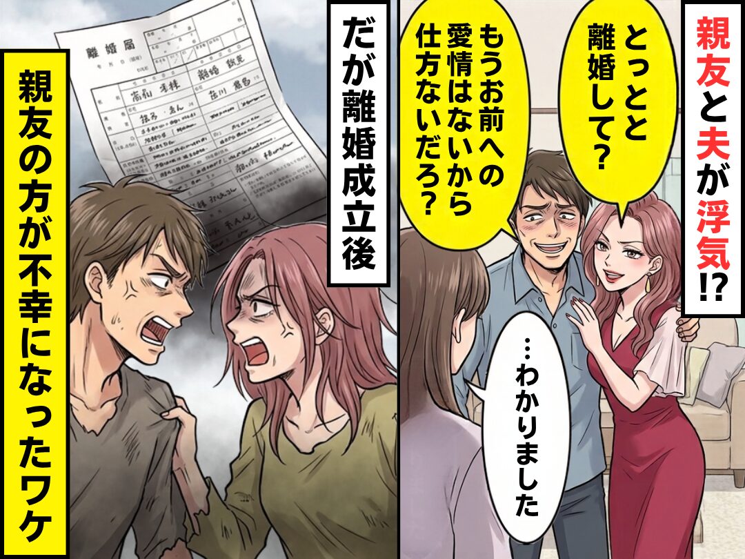 夫を奪った親友「とっとと離婚して？」妻「…わかりました」だが離婚成立後⇒親友の方が不幸になったワケ