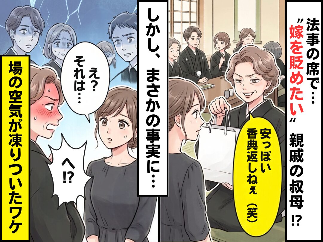 法事の席で…親戚「安っぽい香典返しねぇ（笑）」しかし⇒嫁「え？それは…」まさかの事実に、親戚「へ！？」