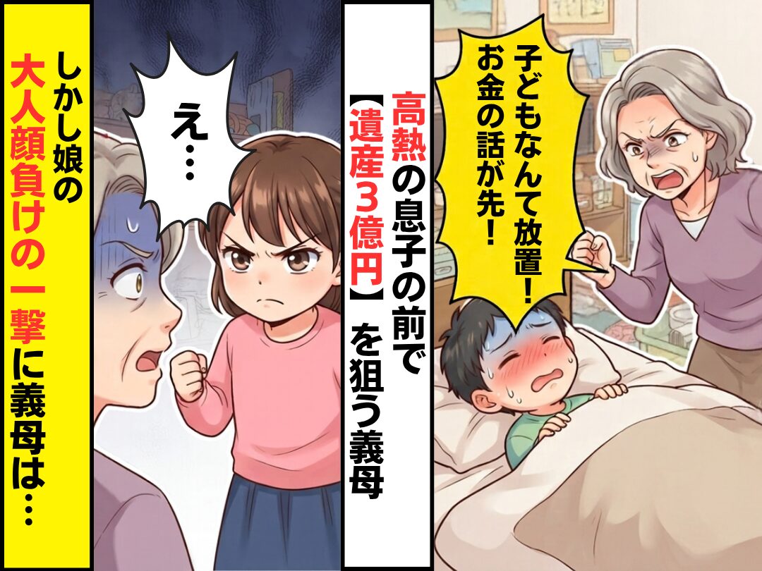 「子どもなんて放置！お金の話が先！」高熱の息子の前で【遺産3億円】を狙う義母。しかし⇒娘の“大人顔負けの一撃”に、義母「え…」