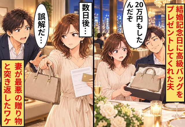 夫「20万円もしたんだぞ」結婚記念日に【高級バッグ】をサプライズ！数日後⇒妻が“最悪の贈り物”と突き返したワケ